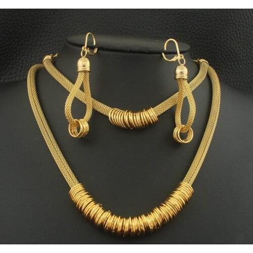 Fashion Stainless Steel Vintage Jewelry Silver And Gold Color Bracelet Necklace Earrings Sets For Woman SEDZAICI