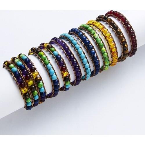 Fashion Woman Handmade Adjustable Cord Chakra Natural Stone Bracelet 8mm Turquoise Beaded Bangle and Bracelet Jewelry Gift