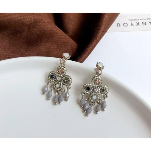 Korean Bohemian Baroque Rhinestone Clip Earrings Retro Temperament Rhinestone Crystal Tassel Clip Earrings Without Piercing