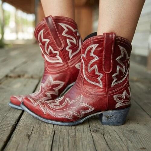 Embroidery Botas Mujer Faux Leather Cowboy Ankle Boots for Women Wedge High Heel Boots Snake Print Western Cowgirl Boots 2020