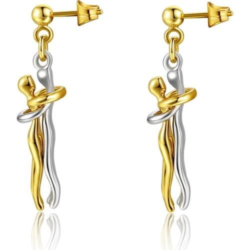 Copper Plated 18K Gold Expressing Emotions Eardrop Embrace Lover Pendant Puncture Ear Jewelry Valentines Day Gift Free Shipping