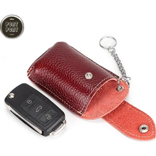 Mini Car Key Holder Handhold Bag Genuine Cow Leather Resistant Practical Clutch Lychee Grain Leather Buckle Ring Protective Mini