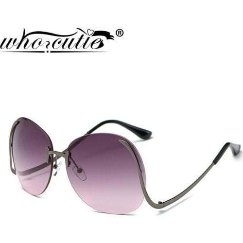 Fashion Unique Rimless Sunglasses Oversized Women Brand Design Metal Frame Retro Round Clear Sun Glasses Gradient Lens OM668