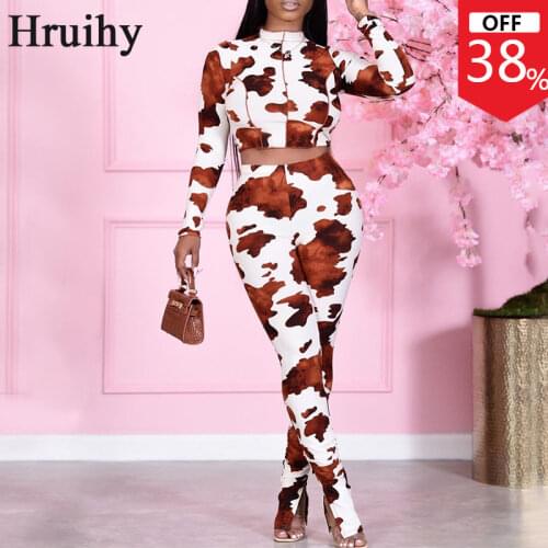 Fashion Womens Suit Casual Skinny Printing Exposed Navel Two Piece Set Top and Pants New Arrival Patchwork Conjuntos De Mujer