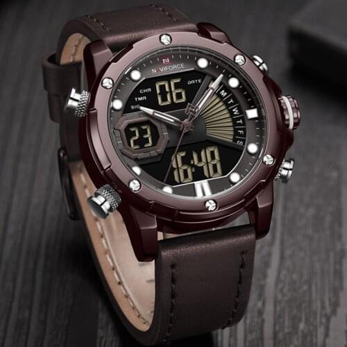 NAVIFORCE Fashion Men Watch Top Luxury Brand Dual Display Quartz Mens Watches Analog Digital Waterproof Clock Relogio Masculino