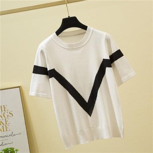 2021 Summer New Fashion Middle Sleeved O Sleeve T Shirt Women Thin Loose Knitted T-shirts Korean Casual Tee Tshirts Femme Tops