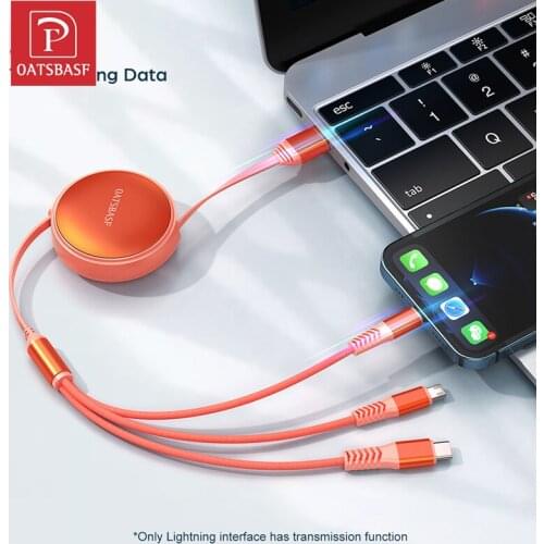Oatsbasf Super Charge 3 in 1 Cable Applicable for Lightning Micro Type-c for iPhone 12 11 Pro Max Fast Charge
