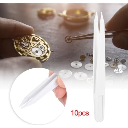 10Pcs Plastic Tweezer Multifunctional Antistatic Insulating Straight Tip Tweezer Electronics Phone Watch Repair Part Pickup Tool