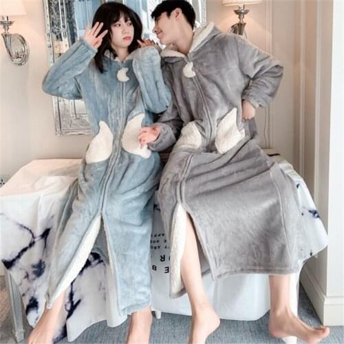 Pajamas winter cute newlywed dressing gown flannel pajamas ladies couple Sleepwear plus size home service warm bathrobe пижама