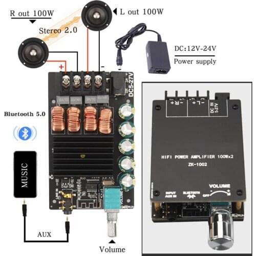 Bluetooth 5.0 AUX TPA3116 Digital Power Amplifier Board 2x 50W 2x100W Speaker Stereo Audio Power Amplifier Module Home Music