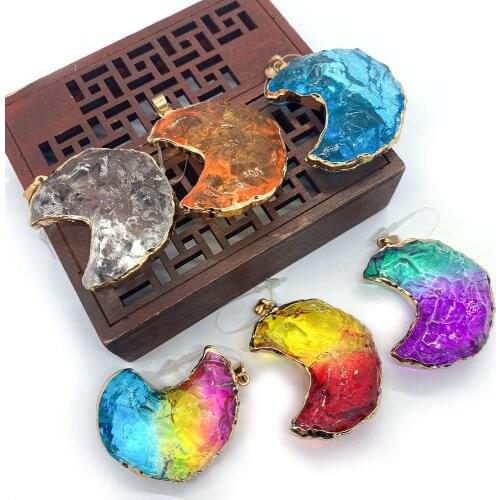 Natural Stone Multicolor Crystal Pendant Reiki Stone Moon Color Gradient Bulk Jewelry Making Accessories Earrings Necklace