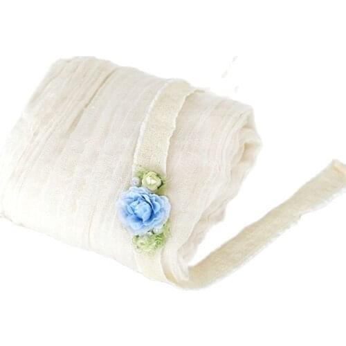 Beige Cheesecloth Wrap Headband Set Photo Props Vintage Fluffy Baby Cotton Swaddle Wrap Newborn Gauze Photography Props