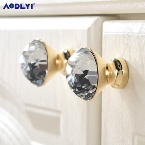 Luxury Gold Czech Crystal Round Cabinet Door Knobs and Handles Furnitures Cupboard Wardrobe Drawer Pull Handle