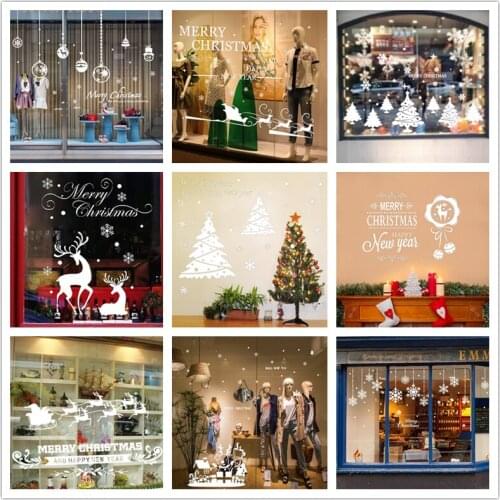 Christmas Deer Snowman Home Bedroom Wall Window Removable Stickers Decor Hot Sale Xmas Showcase Glass Decal Wallpaper For Shop