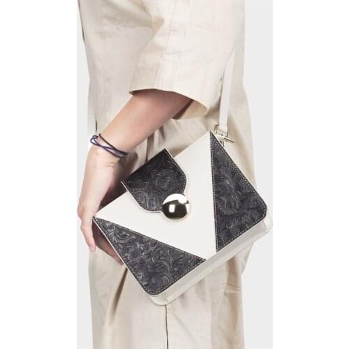 Flower Printed Satchel Pocket Bag Genuine Leather Shoulder Bags Crossbody With Metal Chain Small Tote Bag For Women Clutch