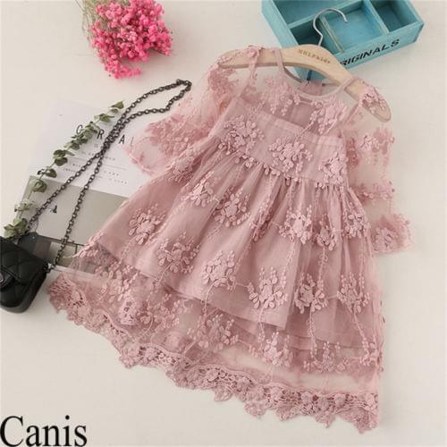 UK Toddler Baby Girl 3/4 Bell Sleeve Dress Princess Party Lace Tutu Mesh Dresses