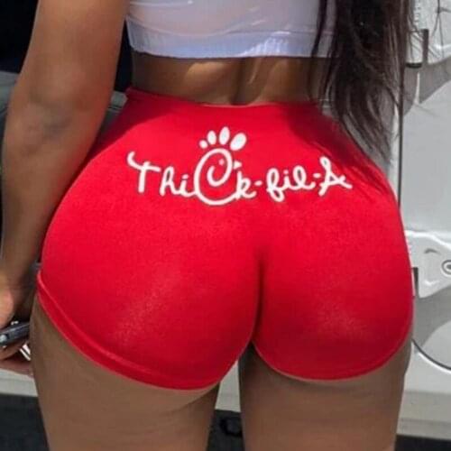 Summer Shorts Slim Women Short Pants Print Hip-hop Outdoor Sports Elastic Waist Shorts Red