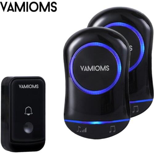 VAMIOMS 110dB Wireless Doorbell Waterproof 300m Range US EU UK AU Plug Home Intelligent Door Bell Chime 1 button 1 2 3 receivers
