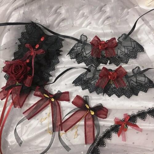 Handmade Dark Girl Retro Gothic Lolita Black Red Hairband Bow Lace Hairpin Hair Accessories Japanese Womens Hand Cuff Headwear