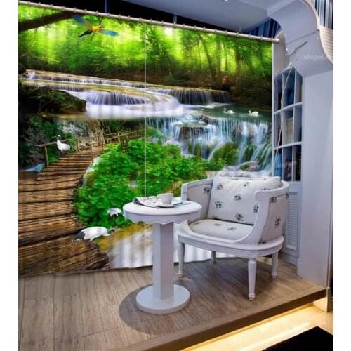 3D Waterfall landscape 2018 rural Curtains For Living Room 100% Blackout Curtains Window