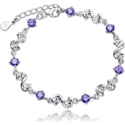 925 Sterling Silver Rhombus Flower Purple White AAA Zirconia Bracelet For Women Wedding Party Fine Jewelry
