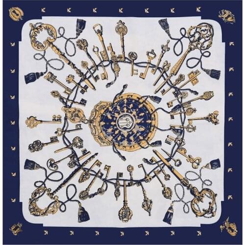 POBING 100% Silk Scarf Women 2017 Spain Key Chain Silk Foulard Square Scarves Luxury Brand Lady Bandana Twill Wraps Female Hijab