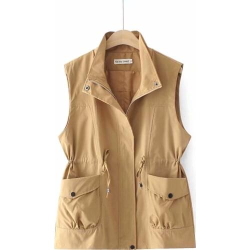 Womens vest spting autumn 2021 turn-down collar pocket Sleeveless jacket women oversize vest dark red black Camel Waistcoat
