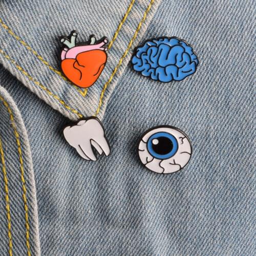 1pcs Eye Brain Heart Tooth Organ Shape Metal Enamel Pins Badge Brooch Denim Clothes Backpack Jewelry Gifts For Friends Kids