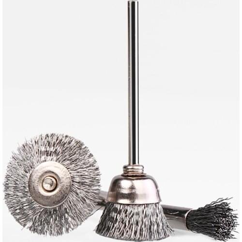 1Pcs Steel Wire Brush 2.35mm Shank Wire Brush Buffing Wheel Jade Cleaning Deburring Grinding Rotary Tool Accessories