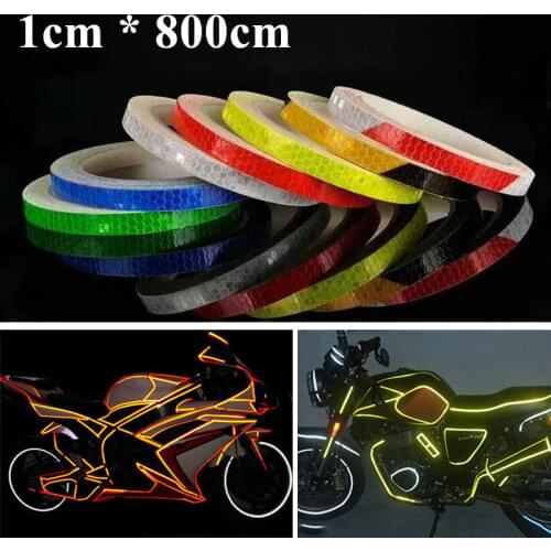 1cm*800cm Vinyl Motorcycle Rim Tape Reflective Wheel Stickers Decals Car Warning Stickers Motorbike Styling Decor Accessories