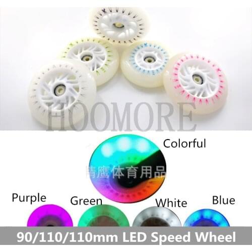 110mm LED speed skating wheels white blue green purple pink colorful inline speed skates tyre 110 magnetic cell flash shine 6pcs