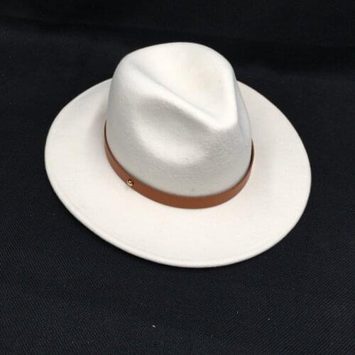 202011-nao- white wool belt classic lady fedoras cap men women leisure panama jazz hat