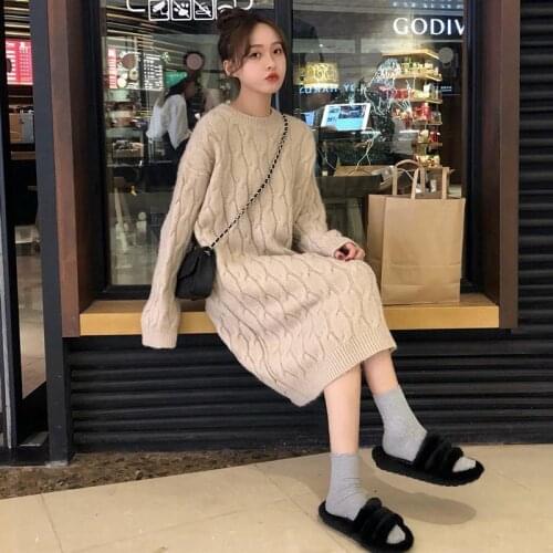 Women 2021 Spring Autumn Chic Oversize Sweater Dress Female O-neck Long Sleeve Knitted Dresses Ladies Casual Loose Vestidos A708