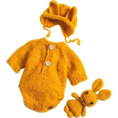 3 Pcs/Set Baby Infants Hat Romper Doll Newborn Photography Props Beanie Cap Jumpsuit Bodysuit Photo Shooting Costume