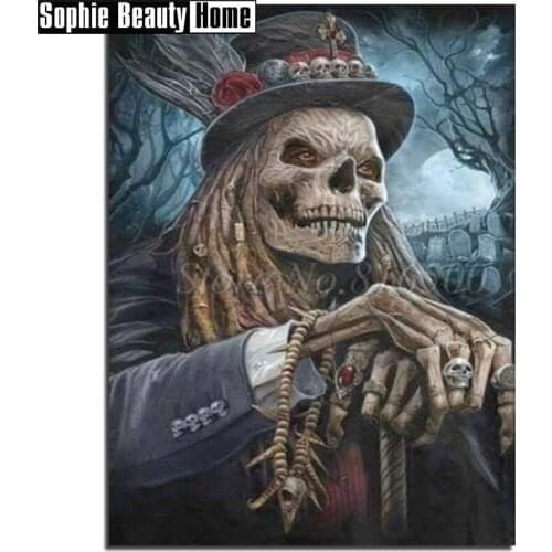 5D Diy Diamond Painting Skull Old Man In Hat Cross Stitch Pattern Full Diamond Embroidery Diamond Mosaic Needlework Decor 195016