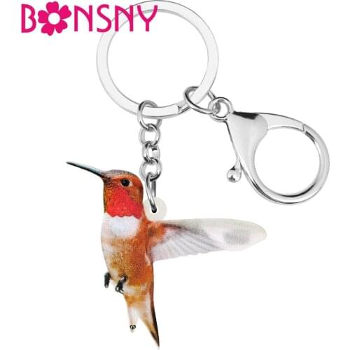 Bonsny Acrylic Cute Hummingbird Bird Keychains Long Lovely Animal Keyring Jewelry For Women Kids Teens Classic Gift Purse Charms