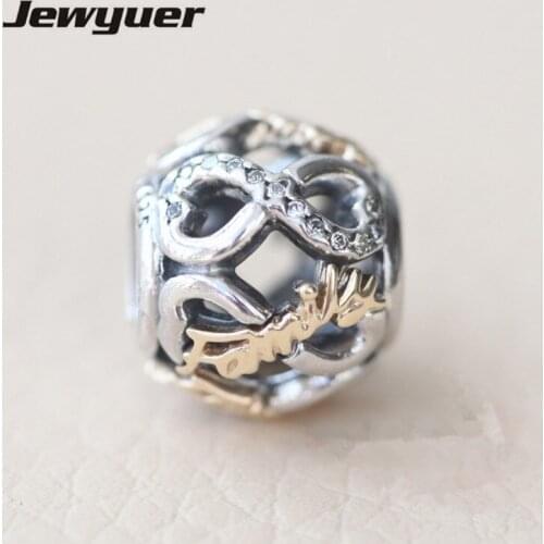 Openwork Infinity charms 925 sterling silver jewelry with gold Family Forever charm fit bead bracelets diy for women GD070