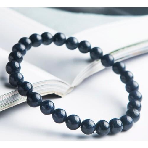 Natural Blue Sapphire Bracelet For Women Man Gift Crystal Round Beads Stone Gemstone Jewelry Strands AAAAA 6mm 7mm 8mm 9mm 10mm