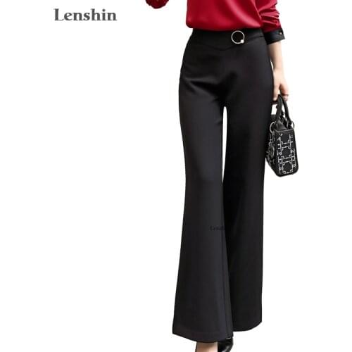 Lenshin Black Wide Leg Pants Full Length Trousers Women Casual Solid Women Elegant Office Lady Style