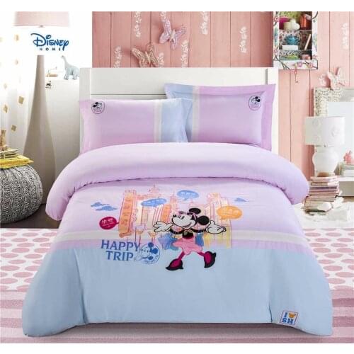 Disney minnie mouse duvet covers set cartoon bedspread kids 100% cotton embroidered bedroom decor queen size home textile 4pc