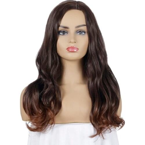 Long Body Wavy Wig Ombre Brown for White/Black Women Hair Wigs Heat Resistant Synthetic Wig Natural Fake Hair Romance Style