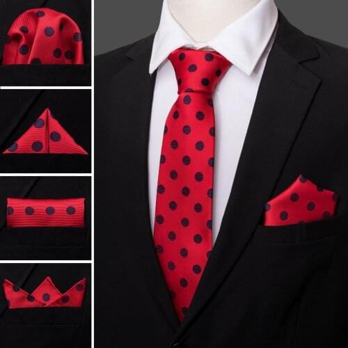 Red Dot Men Tie Set Silk Tie For Men Business Gift Party Necktie Handkerchief Cravat Barry.Wang Fashion Designer Tie LS-5251