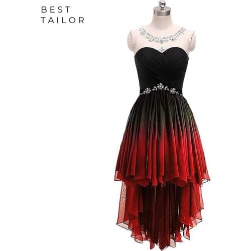 Gradient Prom Dresses Sheer Neck Crystal Gradual High Low Formal Party Gowns vestido de fiesta largos elegantes de gala noche