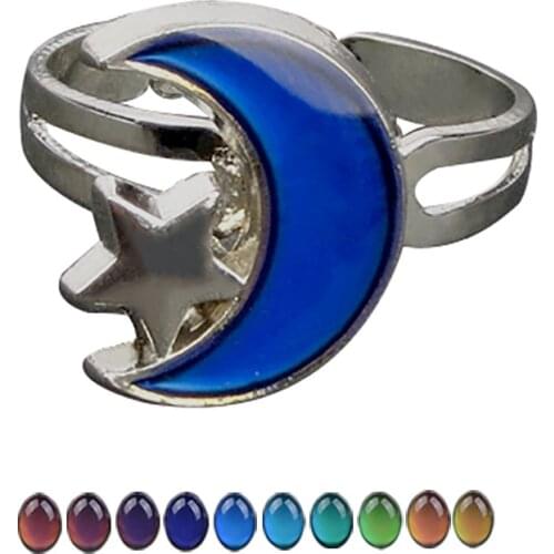 JUCHAO Mood Rings for Women Star Moon Ring Temperature Control Color Change Ring Girl Jewelry