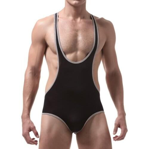 Men Jumpsuits Sexy Underwear Bodystocking Mesh Transparent Tank Tops Penis Pouch Bodysuit Undershirt Male Sleepwear Nightwear