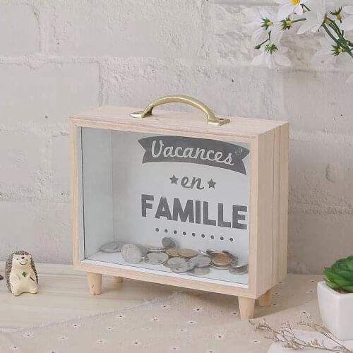 Piggy Bank Can Novelty Wooden Money Box Transparent Save/Withdraw Money/Coin/Cash/Change Home Desktop Decoration Kids Gift