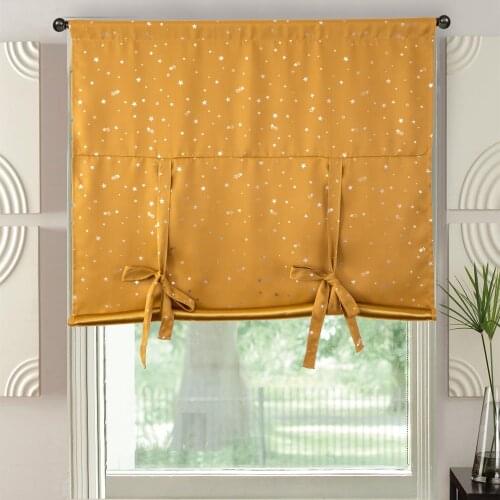 Short Curtains Blackout Roman Curtains For Kitchen Bedroom Living Room Door Sliver Soft Star Tie Up Short Window Drapery New