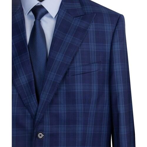 2021 Luxury Fashion Dark Blue Plaid Suits Tailor Made Suits Smart Casual Men Suits Tailor Made Suit Men Style Costume Sur Mesure