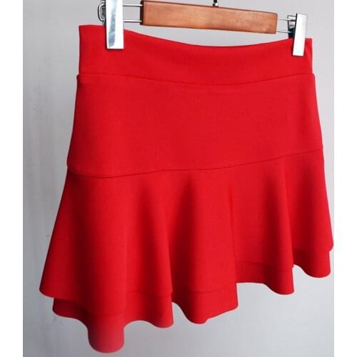 Summer Elastic High Waist Short Mini Sexy Dance Skirt Red Fluffy A Line Pleated Girls Skirts Sweet Oversize 3xl Double Layer Hot