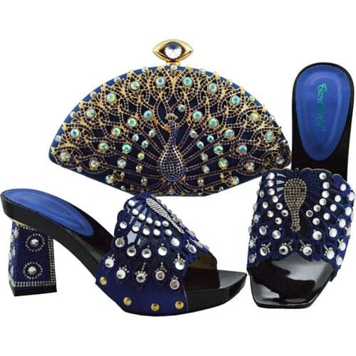 Hot Selling Blue Nigerian Shoes and Matching Bag In Women Matching Shoes and Bag Set Italian Shoes with Matching Bag for QSL004